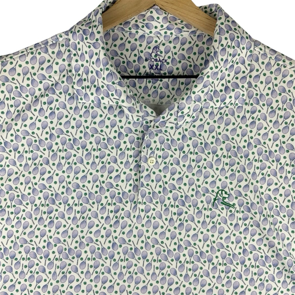 Rhoback Men's White Polo with Purple and Green Floral Print